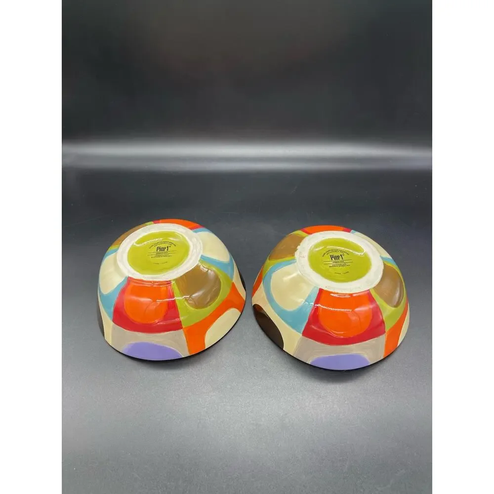 Pier 1 Urban Dot Earthenware Set of 2 Cereal Bowls 6” *Small Paint Chip on each